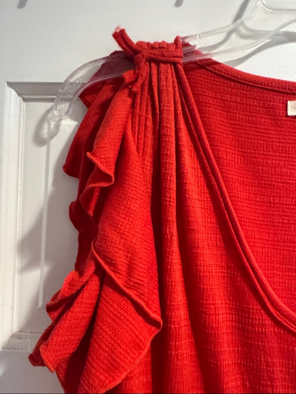 Max Studio Red Tiered Midi Dress with Ruffle Sleeves - Picture 3 of 6